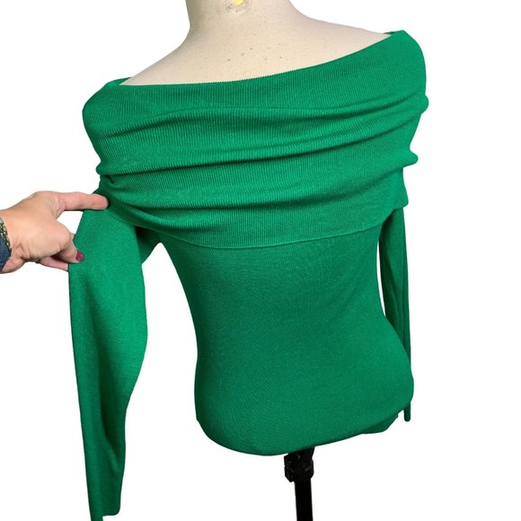 Ett twa Anthropologie Women's Cecily green sweater knit pullover bare shoulder M - Picture 4 of 11